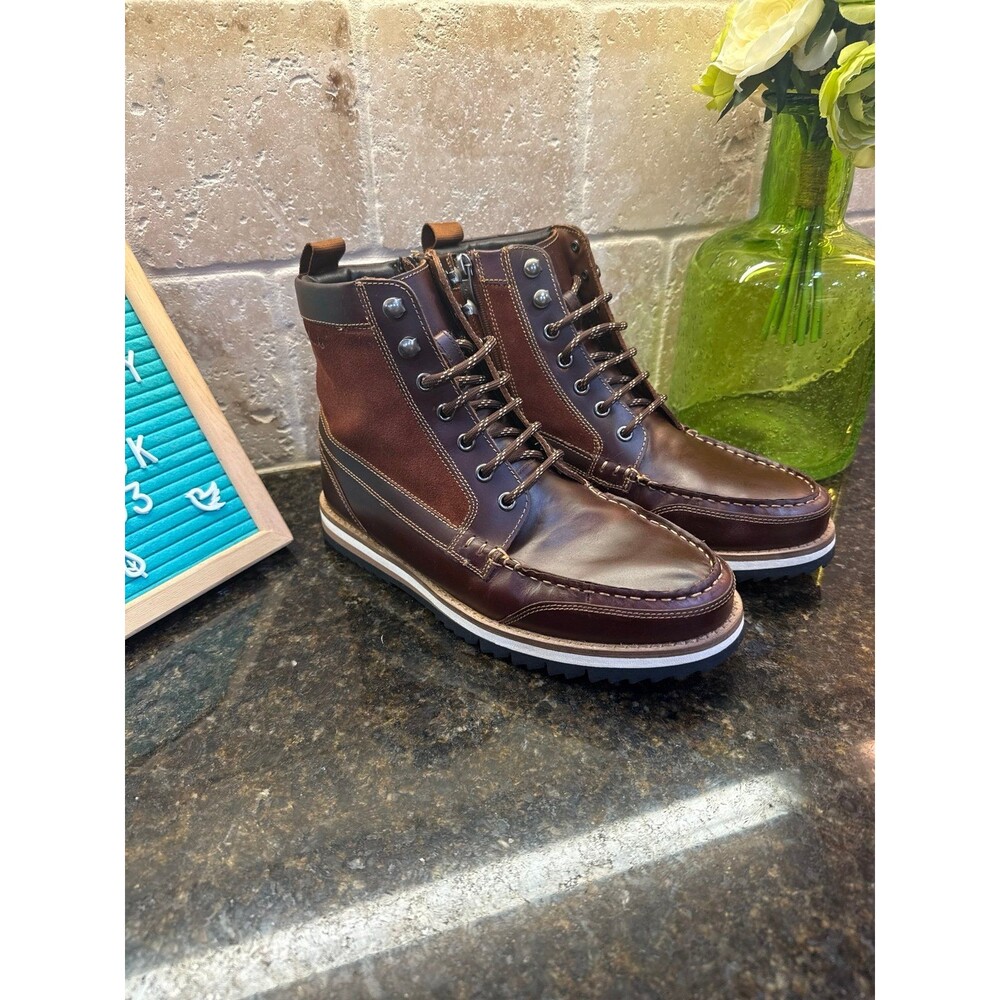 Clarks Durston Hi Boots Men’s 8M Brown British Tan Leather Lace Up Side Zip EUC